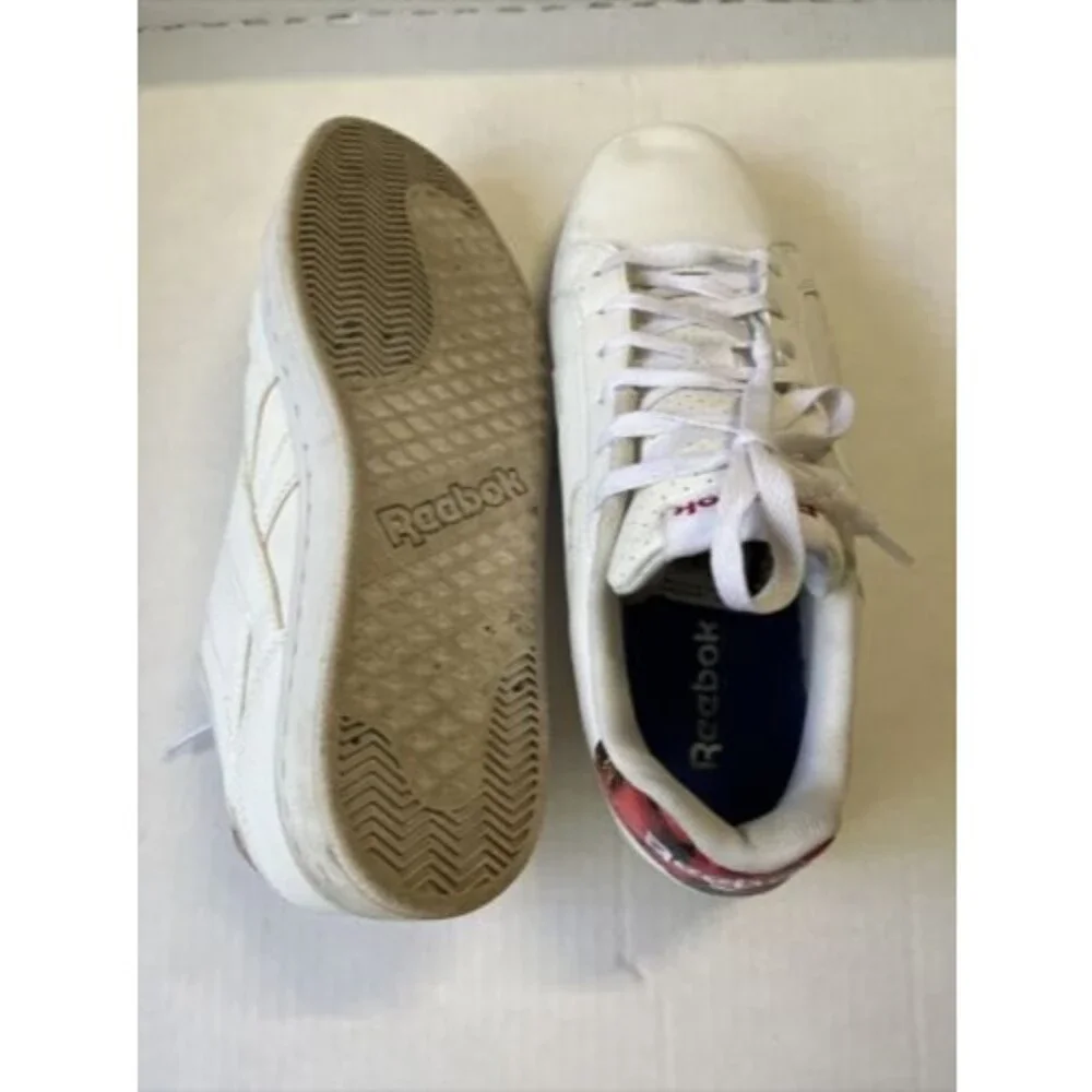 Reebok Classic White Running Sneakers with Red Floral Design Shoe Size 10